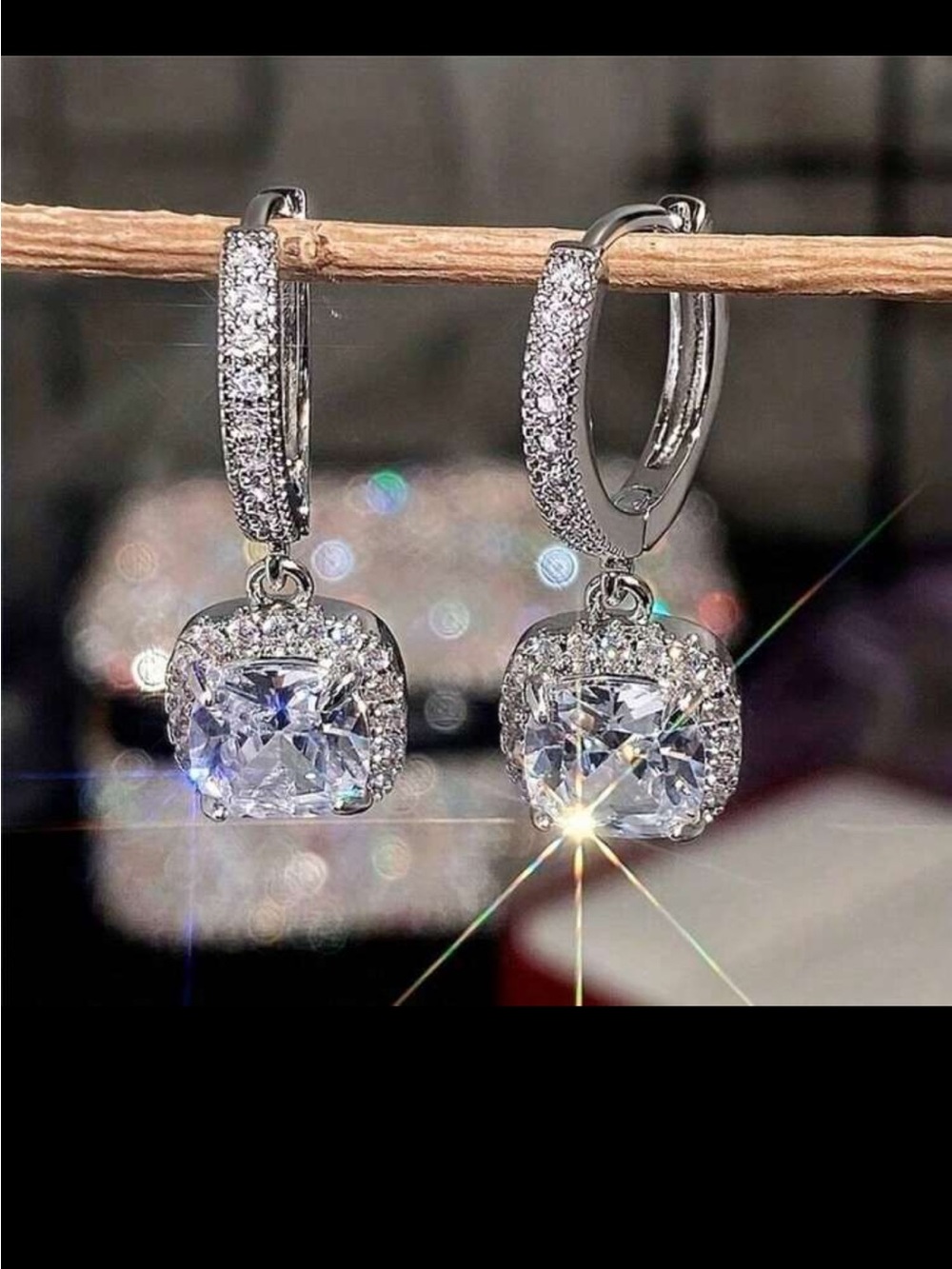 Silver Crystal Halo Drop Earrings - Sparkling White CZ